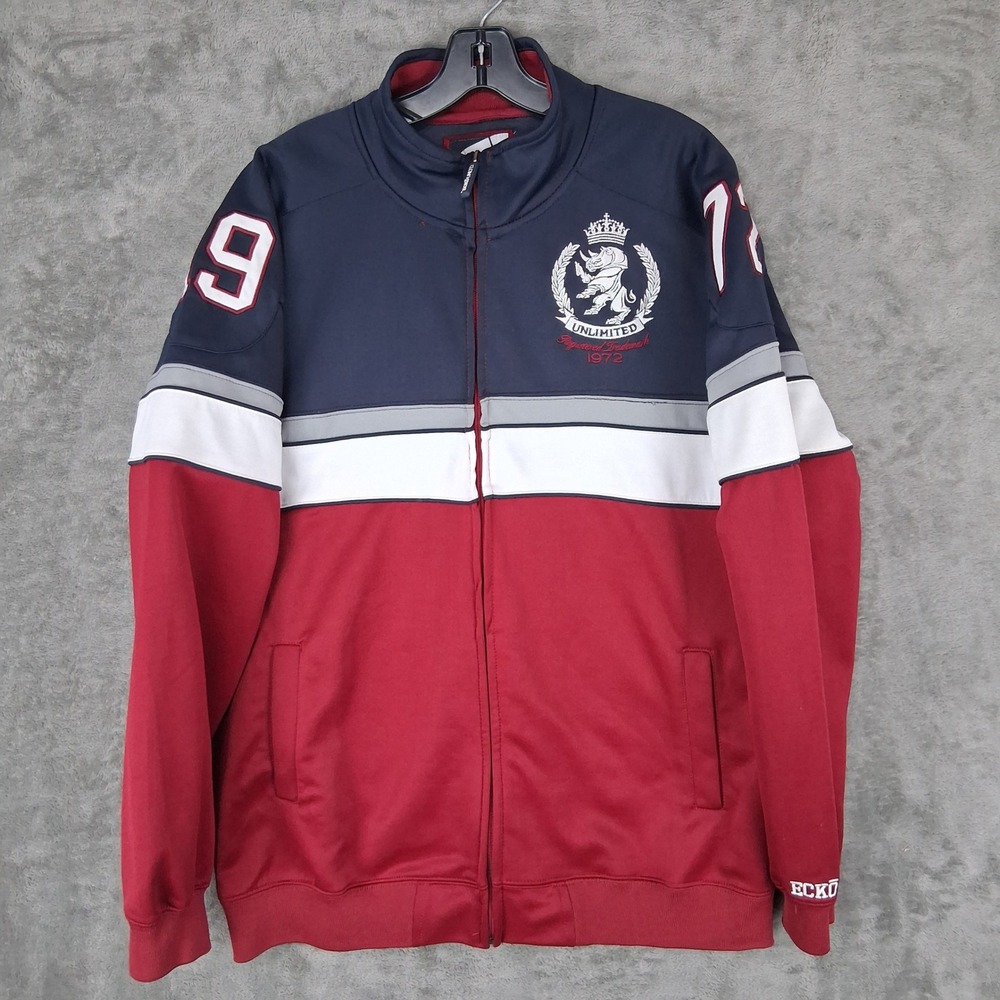 Ecko Unltd Mens XL Track Jacket Navy Red White Y2K VTG Graphic Rhino Zip
